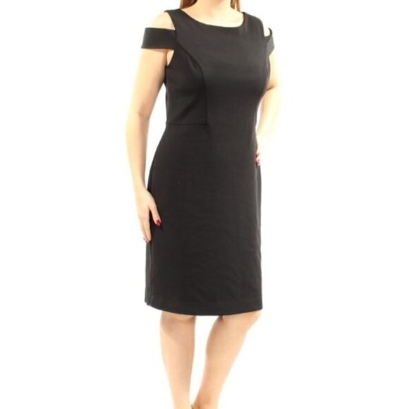 Vince Camuto Cut Out Cap Sleeve Black Dress Size 16 Sheath Cocktails Evening - Picture 1 of 14